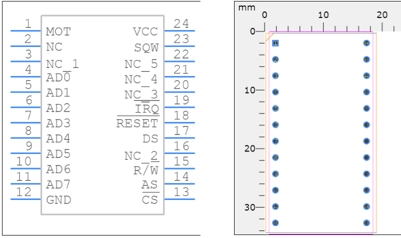 DS12C887引脚图和PCB焊盘图