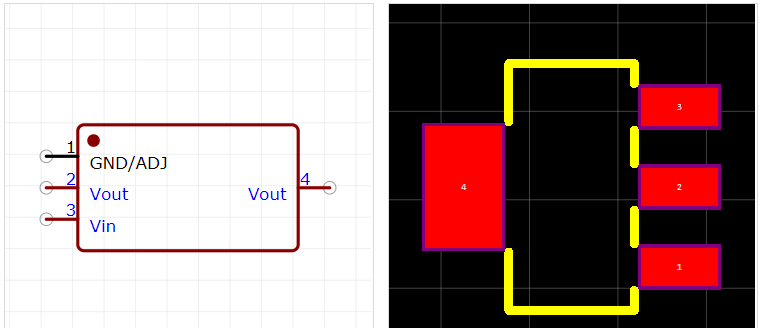 AMS1117-3.3引脚图和PCB焊盘图