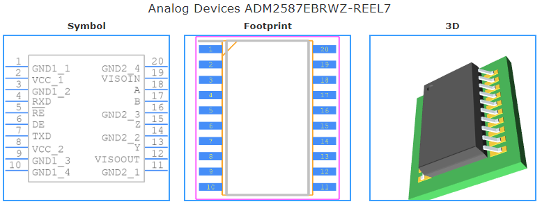 ADM2587EBRWZ-REEL7引脚图和PCB焊盘图