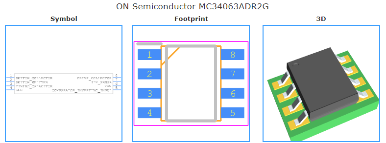 MC34063ADR2G引脚图和PCB焊盘图