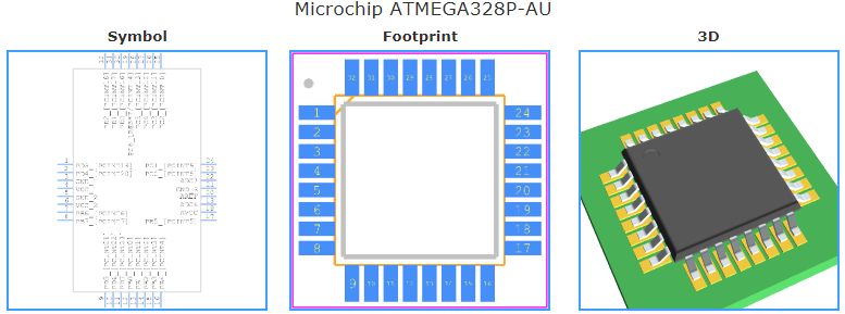 ATMEGA328P-AU引脚图和PCB焊盘图