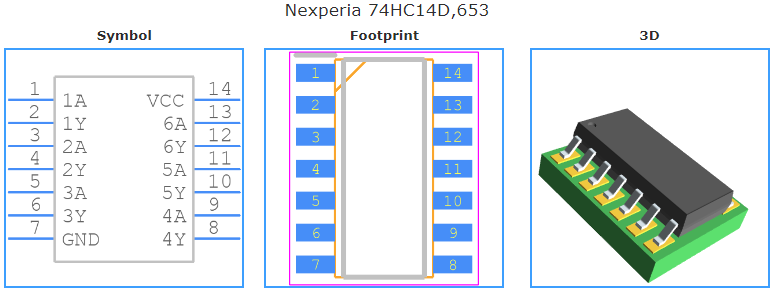 74HC14D,653引脚图和PCB焊盘图