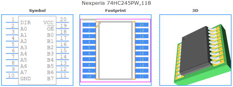 74HC245PW,118引脚图和PCB焊盘图