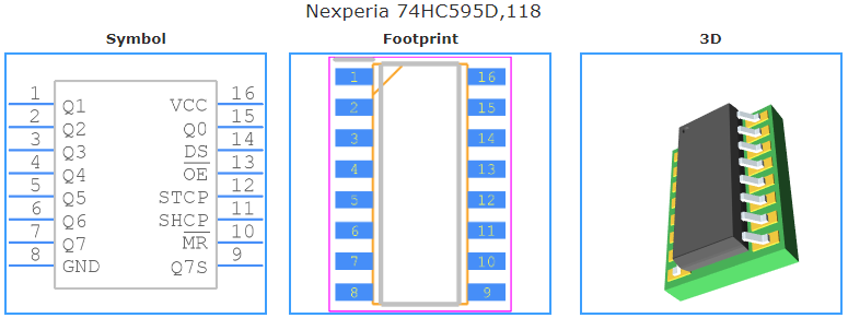74HC595D,118引脚图和PCB焊盘图