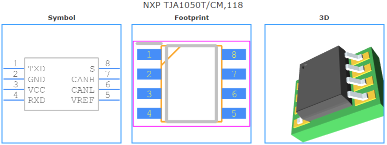 TJA1050T/CM,118引脚图和PCB焊盘图