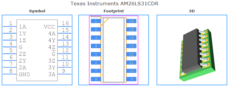 AM26LS31CDR引脚图和PCB焊盘图