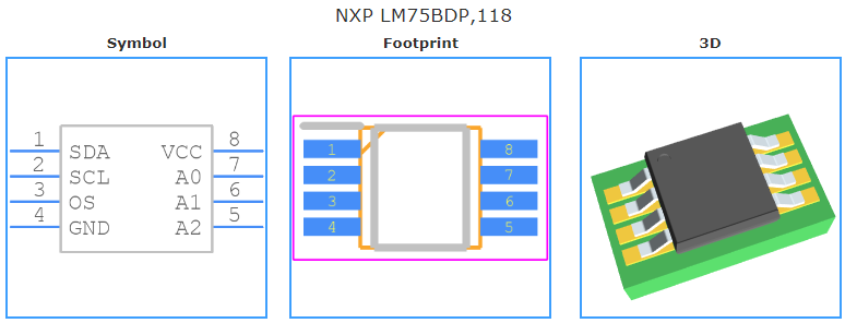 LM75BDP,118引脚图和PCB焊盘图