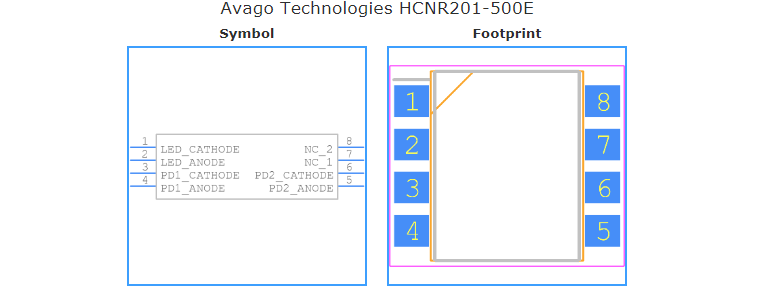 HCNR201-500E引脚图和PCB焊盘图