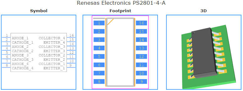 PS2801-4引脚图和PCB焊盘图