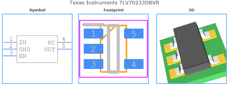 TLV70233DBVR引脚图和PCB焊盘图