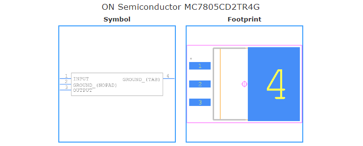 MC7805CD2TR4G引脚图和PCB焊盘图