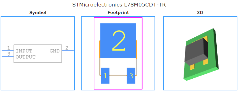 L78M05CDT-TR引脚图和PCB焊盘图