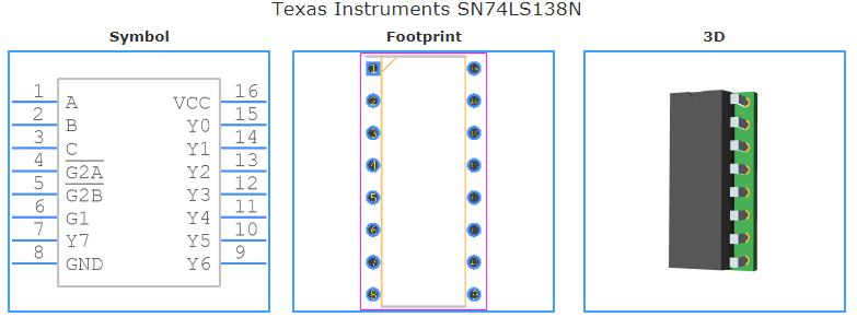 SN74LS138N引脚图和PCB焊盘图