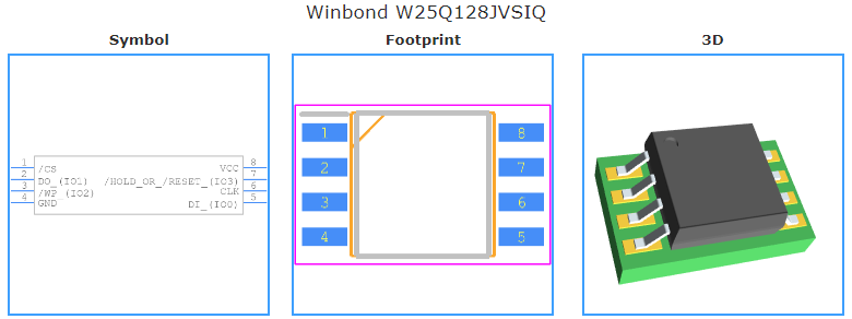 W25Q128JVSIQ引脚图和PCB焊盘图