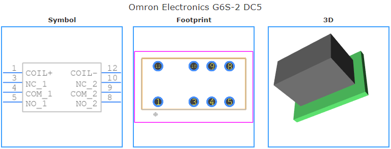 G6S-2 DC5引脚图和PCB焊盘图
