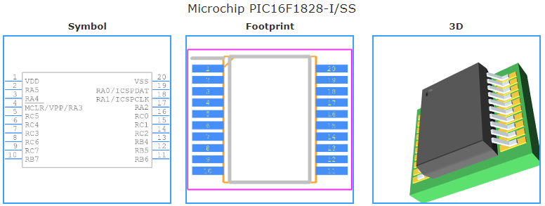 PIC16F1828-I/SS引脚图和PCB焊盘图