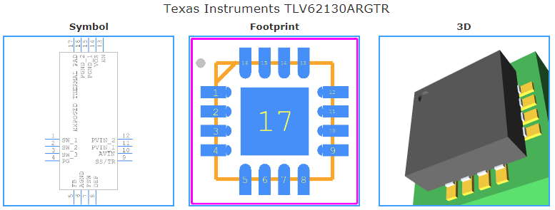 TLV62130ARGTR引脚图和PCB焊盘图