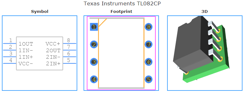 TL082CP引脚图和PCB焊盘图