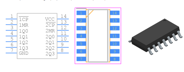 74HC393D,652引脚图和PCB焊盘图