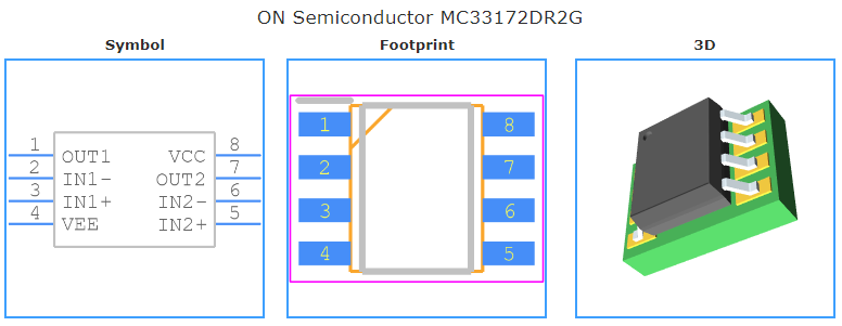 MC33172DR2G引脚图和PCB焊盘图