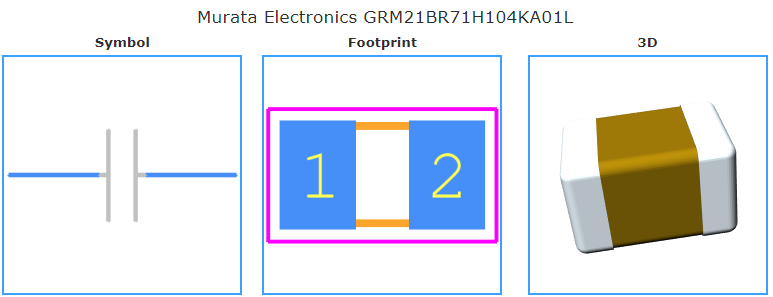 GRM21BR71H104KA01L引脚图和PCB焊盘图