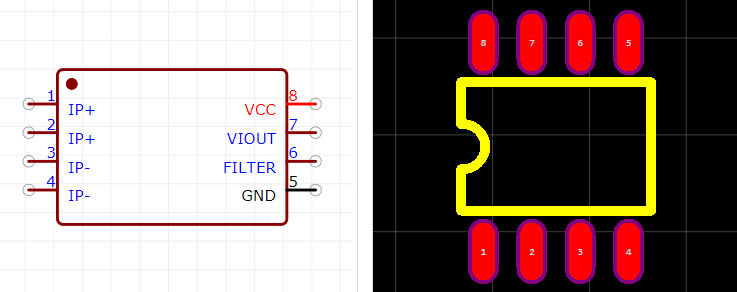 ACS712ELCTR-05B-T引脚图和PCB焊盘图