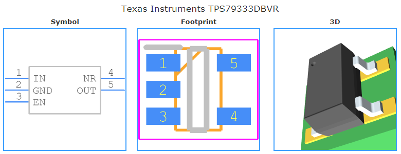 TPS79333DBVR引脚图和PCB焊盘图