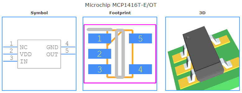 MCP1416T-E/OT引脚图和PCB焊盘图