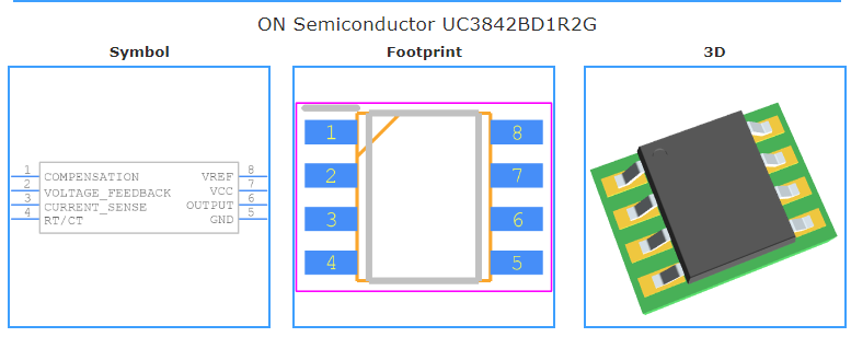 UC3842BD1R2G引脚图和PCB焊盘图