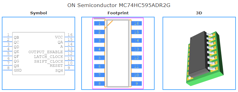 MC74HC595ADR2G引脚图和PCB焊盘图