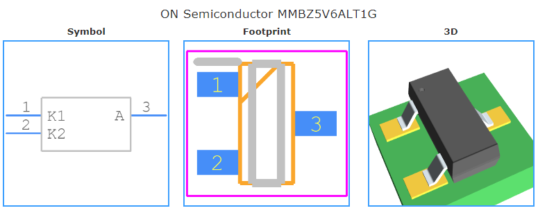 MMBZ5V6ALT1G引脚图和PCB焊盘图