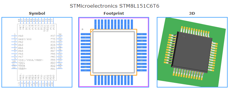 STM8L151C6T6引脚图和PCB焊盘图