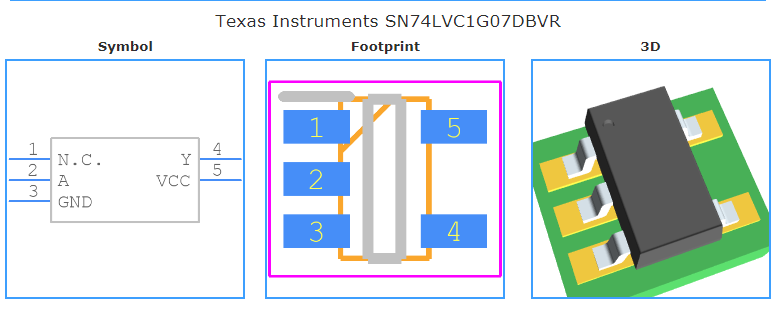 SN74LVC1G07DBVR引脚图和PCB焊盘图