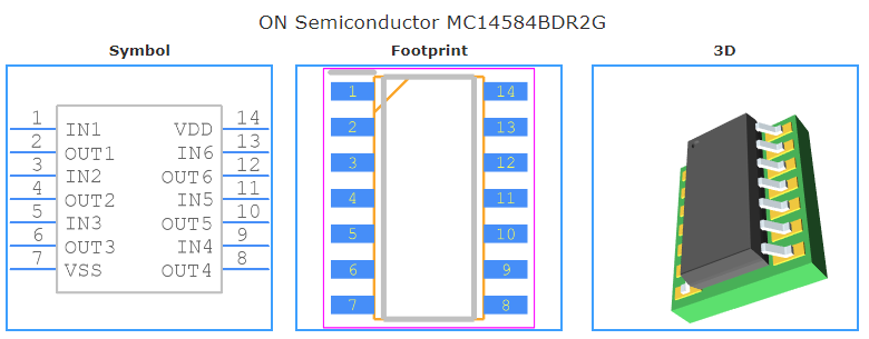 MC14584BDR2G引脚图和PCB焊盘图