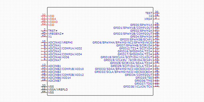 TMS320F28027PTT引脚图和PCB焊盘图