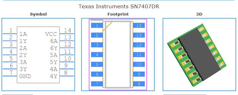SN7407DR引脚图和PCB焊盘图