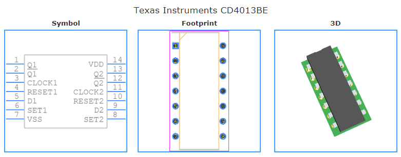 CD4013BE引脚图和PCB焊盘图