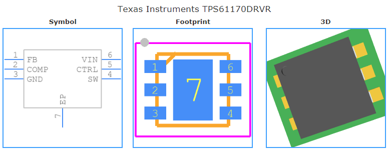 TPS61170DRVR引脚图和PCB焊盘图