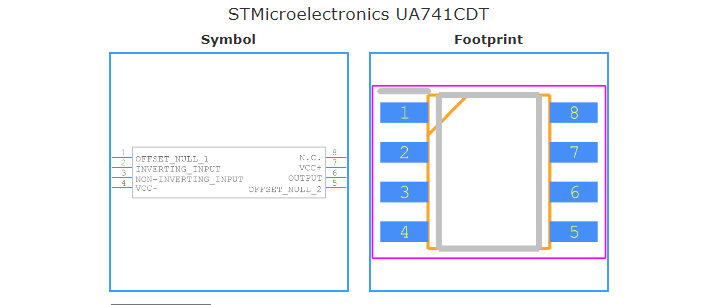 UA741CDT引脚图和PCB焊盘图
