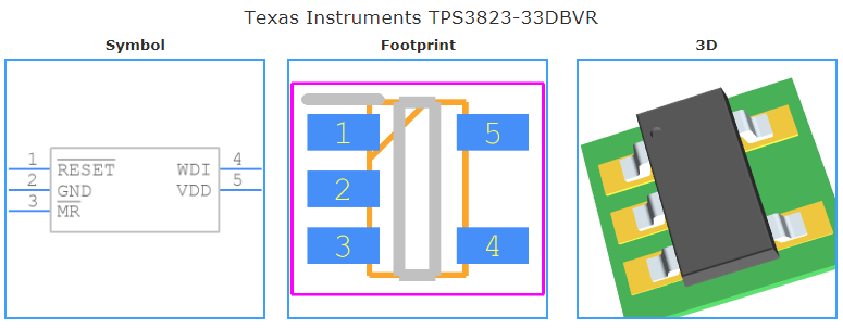 TPS3823-33DBVR引脚图和PCB焊盘图