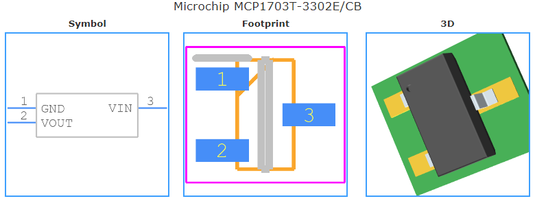 MCP1703T-3302E/CB引脚图和PCB焊盘图