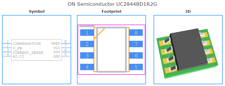 UC2844BD1R2G引脚图和PCB焊盘图