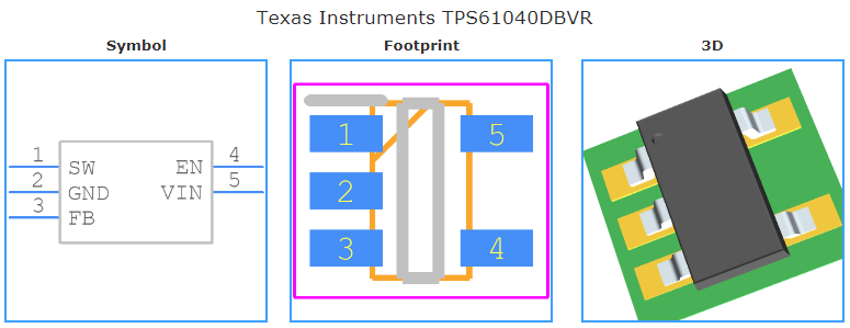 TPS61040DBVR引脚图和PCB焊盘图