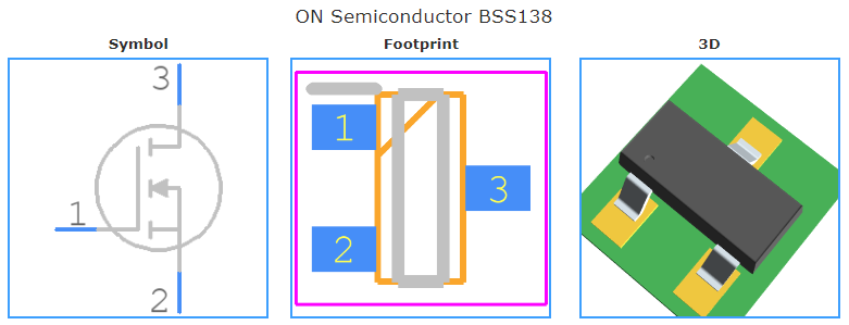 BSS138引脚图和PCB焊盘图