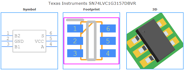 SN74LVC1G3157DBVR引脚图和PCB焊盘图