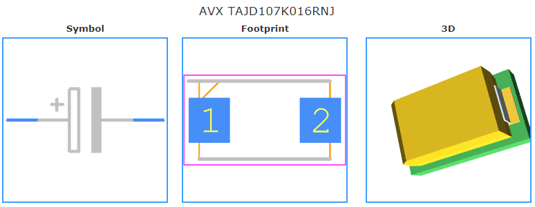 TAJD107K016RNJ引脚图和PCB焊盘图