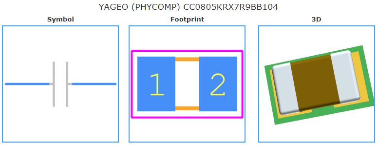 CC0805KRX7R9BB104引脚图和PCB焊盘图