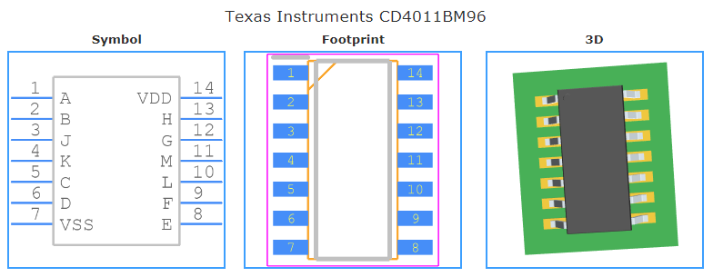 CD4011BM96引脚图和PCB焊盘图