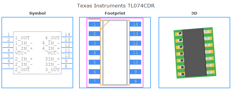 TL074CDR引脚图和PCB焊盘图