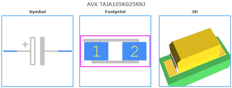 TAJA105K025RNJ引脚图和PCB焊盘图